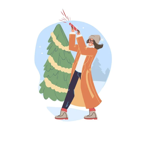 Cartone animato piatto personaggio Buon Natale nuovo anno celebrazione vettore illustrazione concetto — Vettoriale Stock