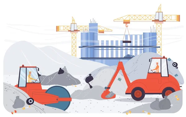 Персонажи плоского мультфильма промышленных рабочих при утилизации мусора работы, векторная концепция иллюстрации — стоковый вектор