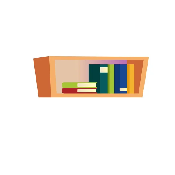 Flat cartoon different books on shelf,furniture and interior elements vector illustration concept — Stock Vector