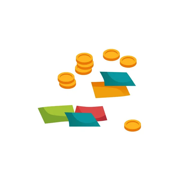 Dibujos animados planos monedas y tarjetas, juego entretenimiento vector ilustración concepto — Vector de stock