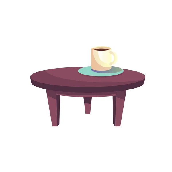 Mesa redonda plana de dibujos animados con taza de café, muebles para el hogar, elementos de interior habitación vector concepto de ilustración — Archivo Imágenes Vectoriales