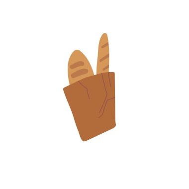 Ekmek, dengeli diyet, sağlıklı besin alışverişi illüstrasyon konsepti ile düz çizgi film kağıt çanta