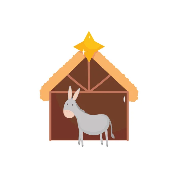 Krippenhaus mit Esel, flach — Stockvektor