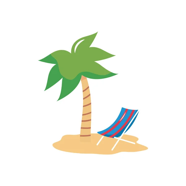 Vacations concept, tropical palm and beach chair, flat style — Stock Vector