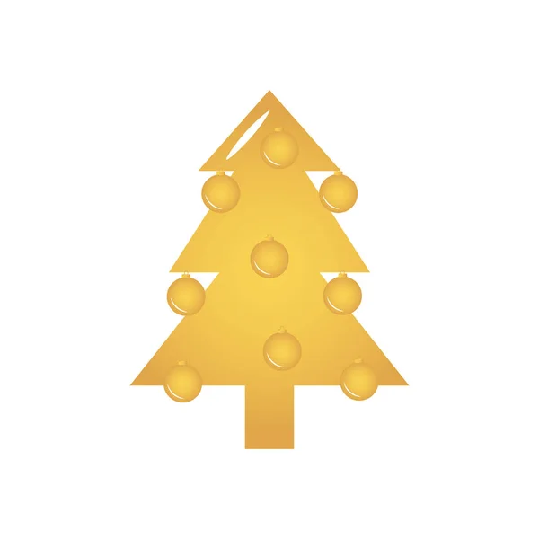 Золота різдвяна ялинка з декоративними кульками, плоский стиль — стоковий вектор