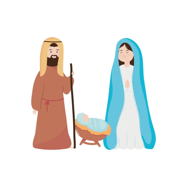 Jesle rodina, joseph, Mary a dítě Ježíš, plochý styl — Stockový vektor