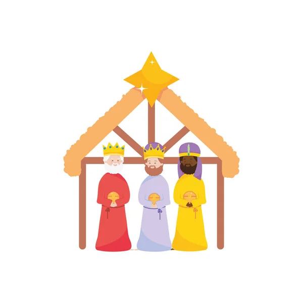 Belén con Tres Reyes Magos, estilo plano — Vector de stock