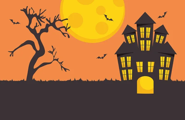 Happy halloween design with horror castle and full moon — Stock Vector
