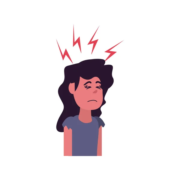 Girl cartoon with headache flat style icon vector design — Stock Vector