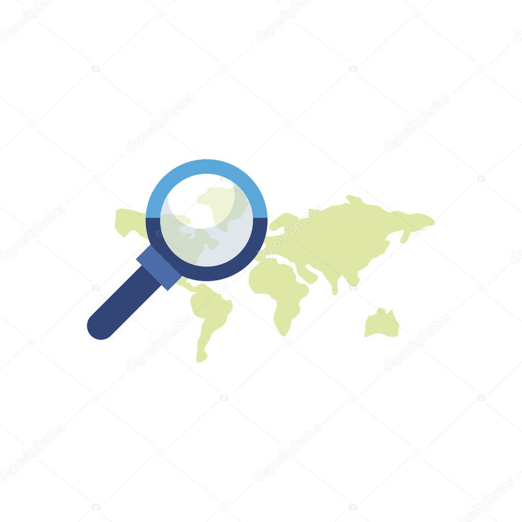 Map and lupe flat style icon vector design