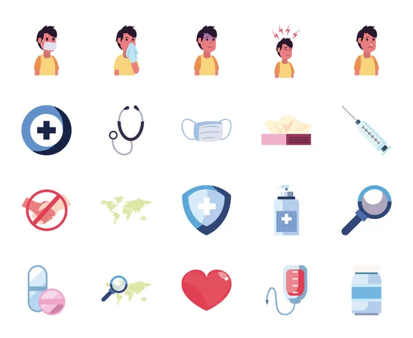 Covid 19 virus flat style icon set vektordesign — Stockvektor