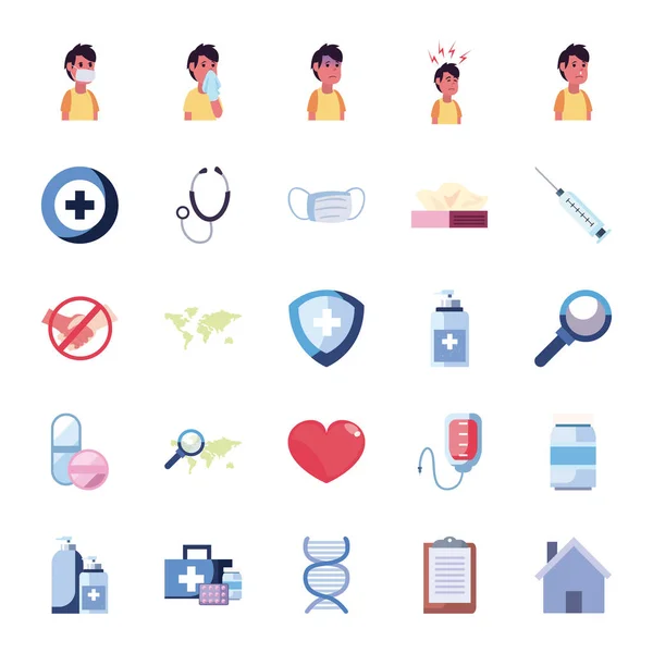 Covid 19 virus flat style icon set vektordesign — Stockvektor