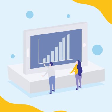 Çizelge raporlama sürecine sahip iş adamı ve kadın