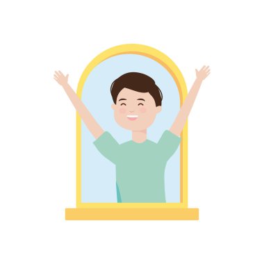 Pencereden dışarı bakan genç bir adam.