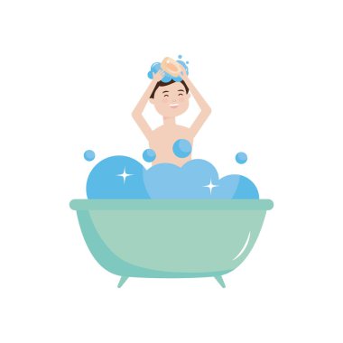 Küvette mutlu genç bir adam