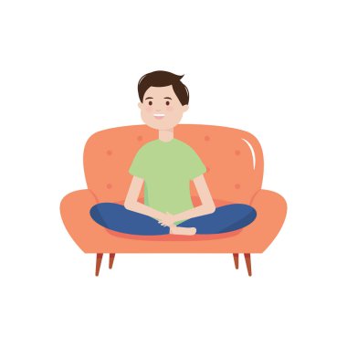 çizgi filmci çocuk oturmuş yoga pozu veriyor.