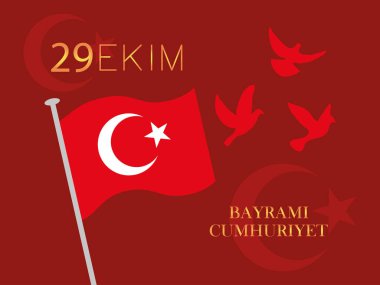 29 ekim Cumhuriyet Bayrami kutlu olsun, Türkiye Cumhuriyeti Günü, kırmızı bayrak ve uçan kuşlar kartı