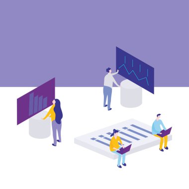 İnsanlar grafiklerle, çevrimiçi istatistiklerle ve veri analizleriyle etkileşim halindeler