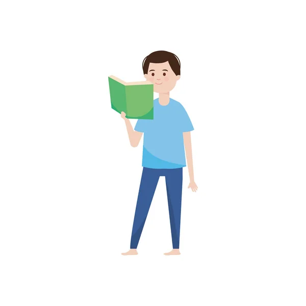 Νεαρός άνδρας διαβάζει βιβλίο στέκεται κινουμένων σχεδίων — Διανυσματικό Αρχείο