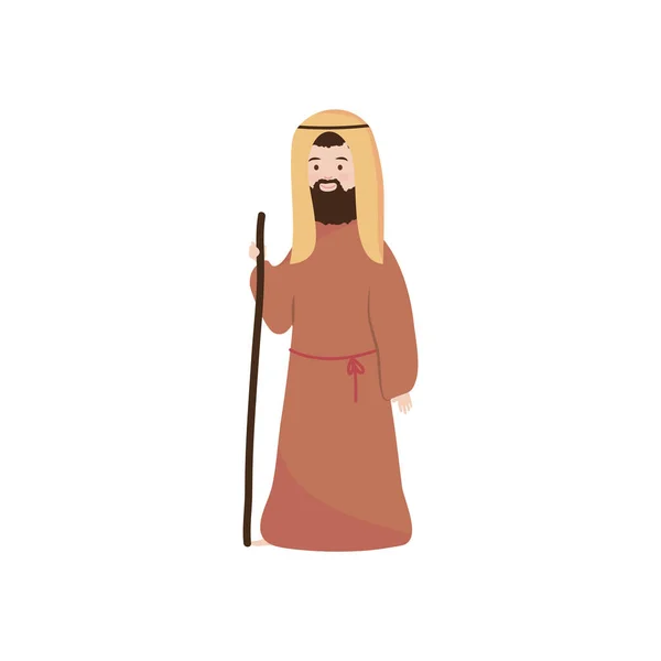 İsa 'nın doğumu mangalı çoban çizgi film karakteri — Stok Vektör