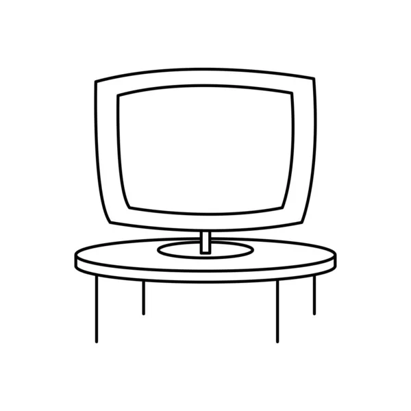 Οθόνη τηλεόρασης σε στρογγυλό τραπέζι έπιπλα γραμμική — Διανυσματικό Αρχείο