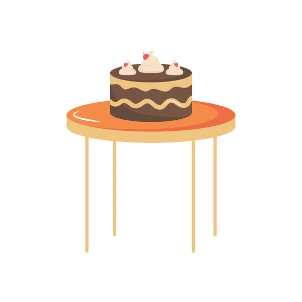 Γλυκό κέικ σε στρογγυλό τραπέζι διακόσμηση — Διανυσματικό Αρχείο