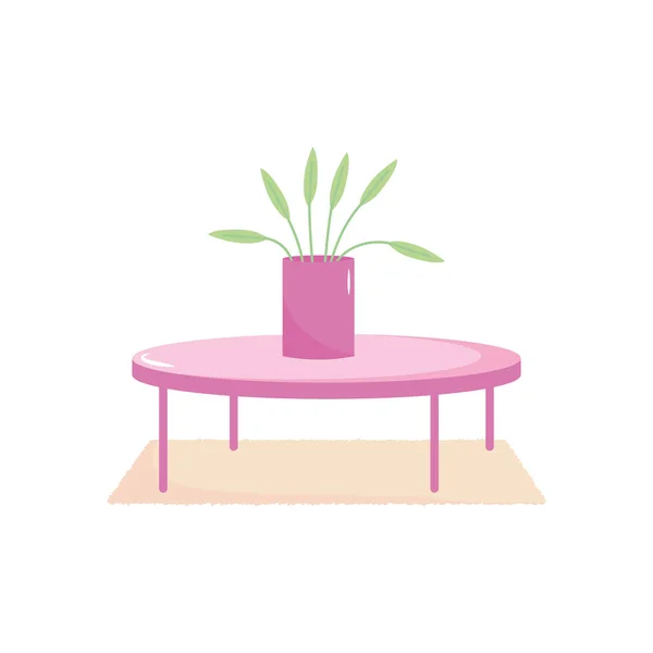 Ronde tafel met potplant decoratie interieur — Stockvector