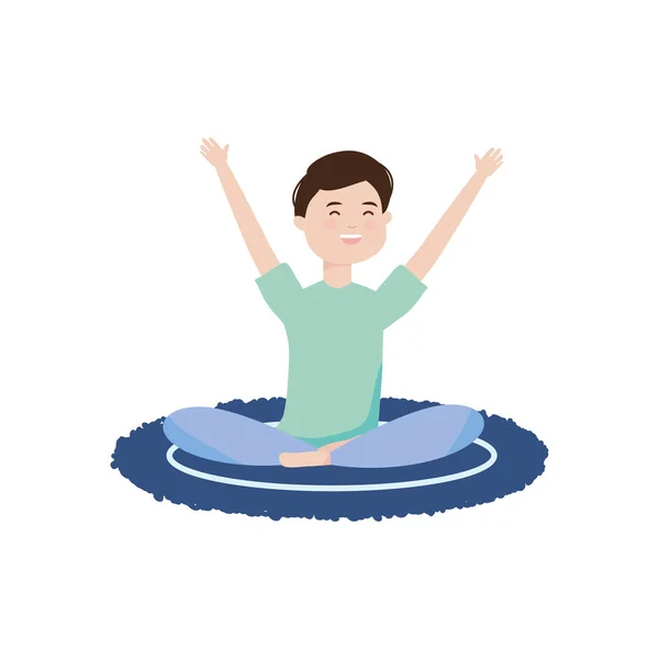 Счастливый человек медитация представляет йогу на мат — стоковый вектор