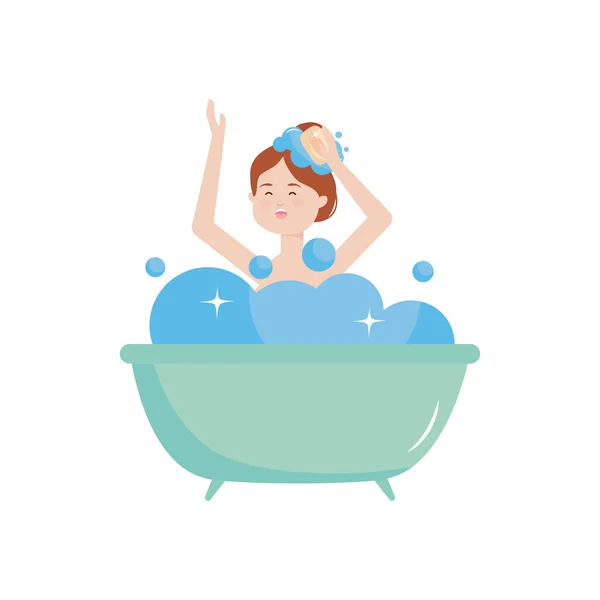Feliz joven en la bañera con burbujas — Vector de stock