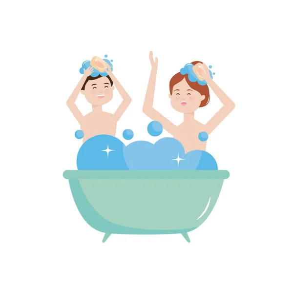 Feliz pareja bañándose juntos diseño aislado — Vector de stock