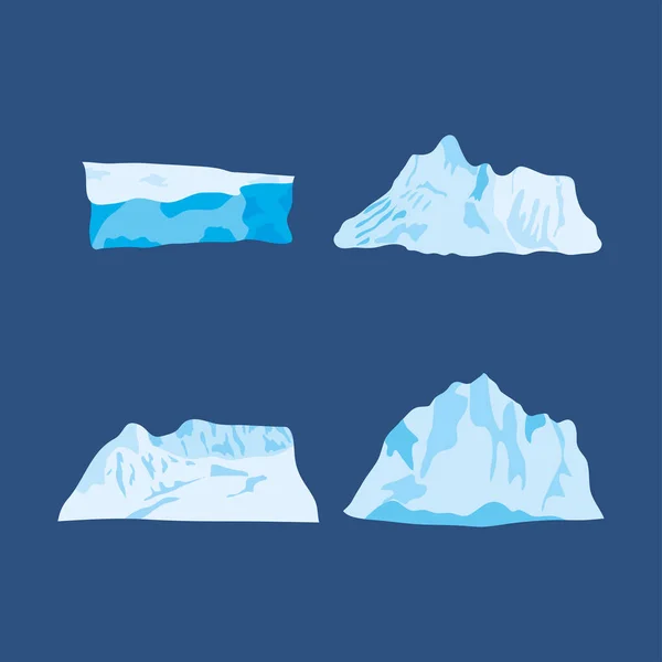 Ícone conjunto de icebergs sobre fundo azul — Vetor de Stock