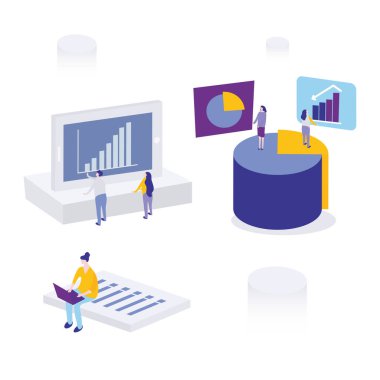 People Business Project on Internet, Monitör Screent with Charts Report