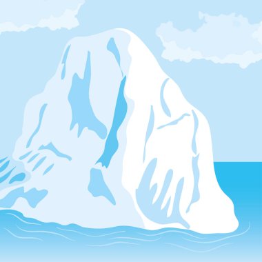Karikatür doğasının vektör çizimi. Buzdağıyla birlikte kış kutbu manzarası.
