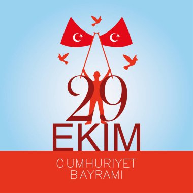 29 ekim Cumhuriyet Bayrami kutlu olsun, Türkiye Cumhuriyeti Günü, bayraklı ve uçan kuşlu karakter