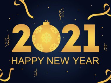 2021 mutlu yeni yıl numarası top kurdelesi ve konfeti süslemesiyle