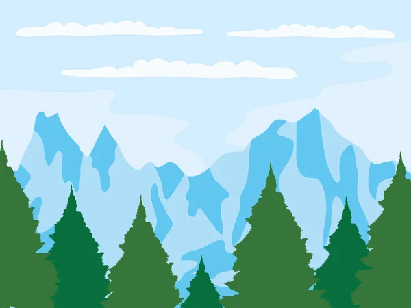 Montañas nevadas y pinos paisaje — Vector de stock