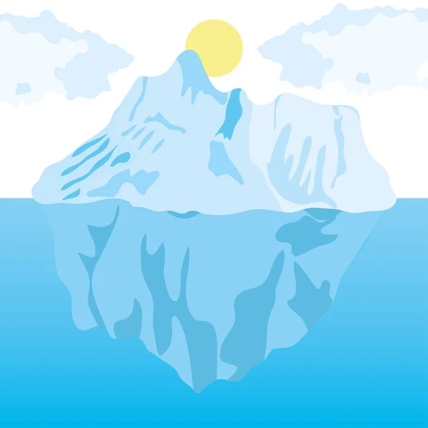 Iceberg bloque y sol paisaje escena ártica — Vector de stock