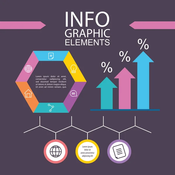 Infographic στοιχεία σχεδιασμού με finnfinancial βέλη και εικονίδια επιχειρήσεων — Διανυσματικό Αρχείο