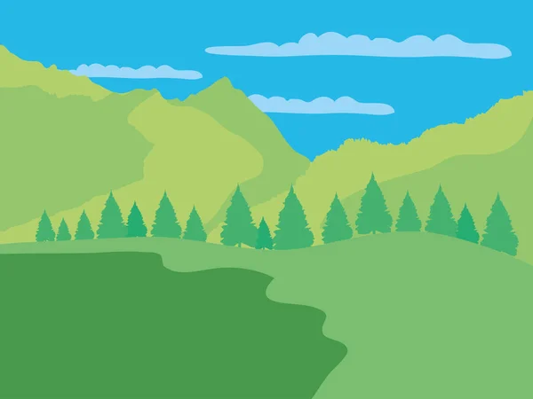 Mountains and pine trees landscape, colorful design — Stock Illustration Mountains and pine trees landscape, colorful design Royalty Free Stock Illustrations