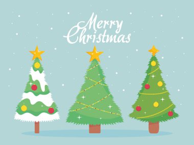 Üç şirin Noel ağacıyla mutlu noel tasarımı