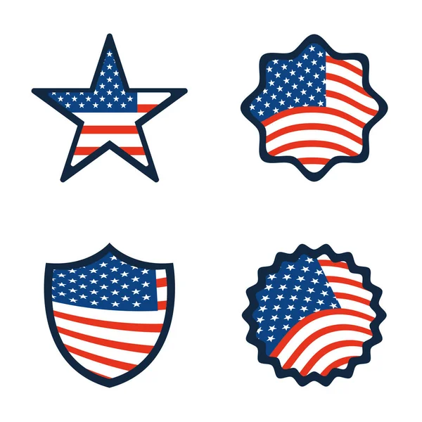 Happy veterans day, american flag inside star badge label and sticker icons — Stockový vektor