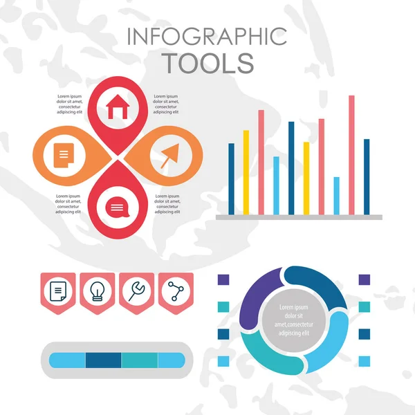 Infografikai eszközök tervezése elemekkel és üzleti vonatkozású ikonokkal — Stock Vector