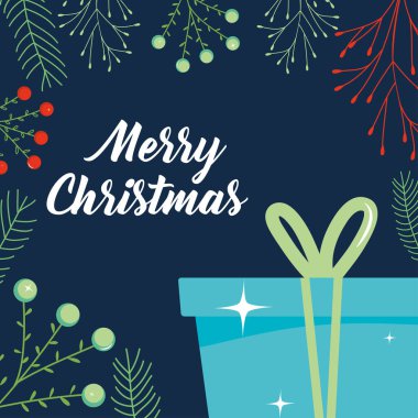 Hediye kutusu ve dekoratif dalları olan mutlu noel tasarımları