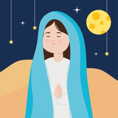 Doğum, ahır kutsal gece Mary ve asılı yıldızlar