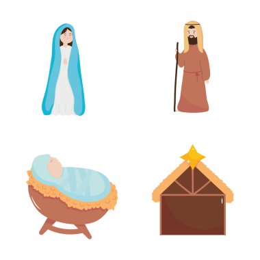 İsa 'nın doğuşu, yemliği, kutsal Mary Joseph bebek İsa ve kulübe ikonları