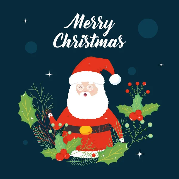 Весёлого рождественского дизайна с милым Санта-Клаусом и декоративными омелой — стоковый вектор