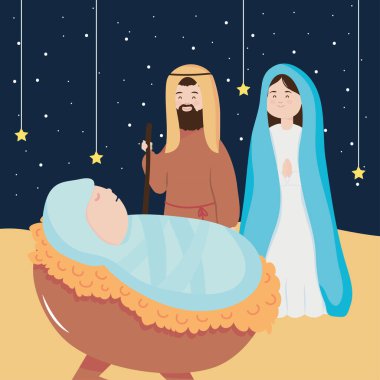 İsa 'nın Doğuşu, Müdür Joseph Mary Bebek İsa ve asılı yıldızlar