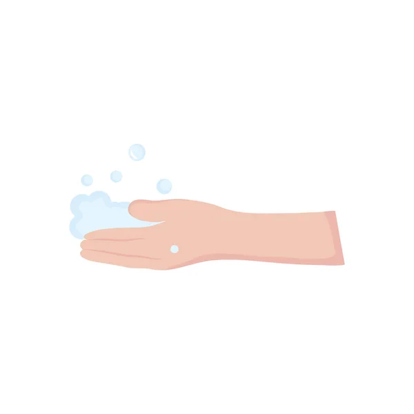 Lidská ruka s mýdlovou pěnou, plochý styl — Stockový vektor