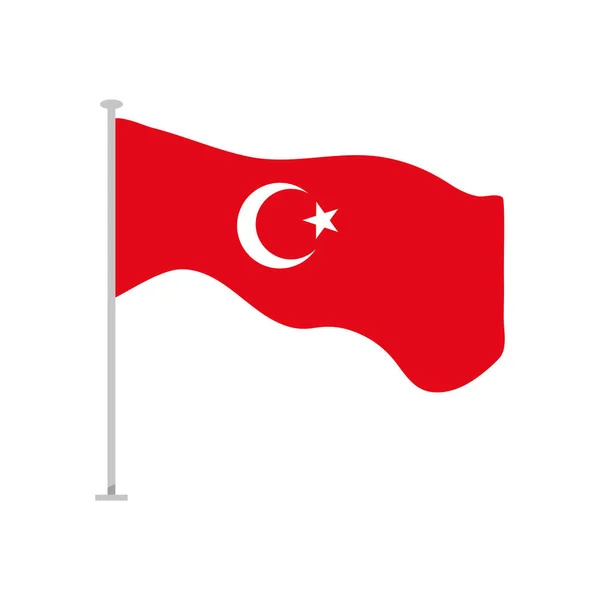 带有杆形图标的土耳其国旗,扁平风格 — 图库矢量图片