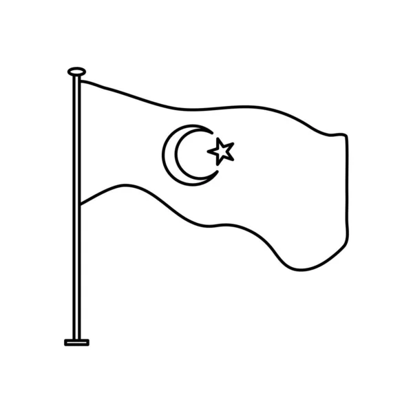 Bandiera del tacchino con l'icona del palo, stile linea — Vettoriale Stock